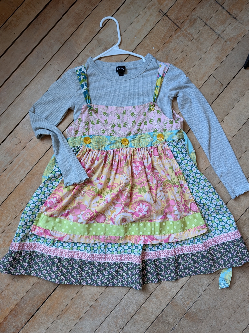 Matilda Jane Pink, Green & Yellow Layered Girls Dress with Gray Tee